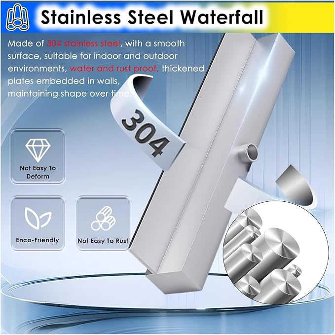Silver Pool Waterfall Fountain Kit - Rectangular Pond Water Feature with Spillway & Pipe Connector for Backyard & Patio - 85cm x 9cm x 6cm