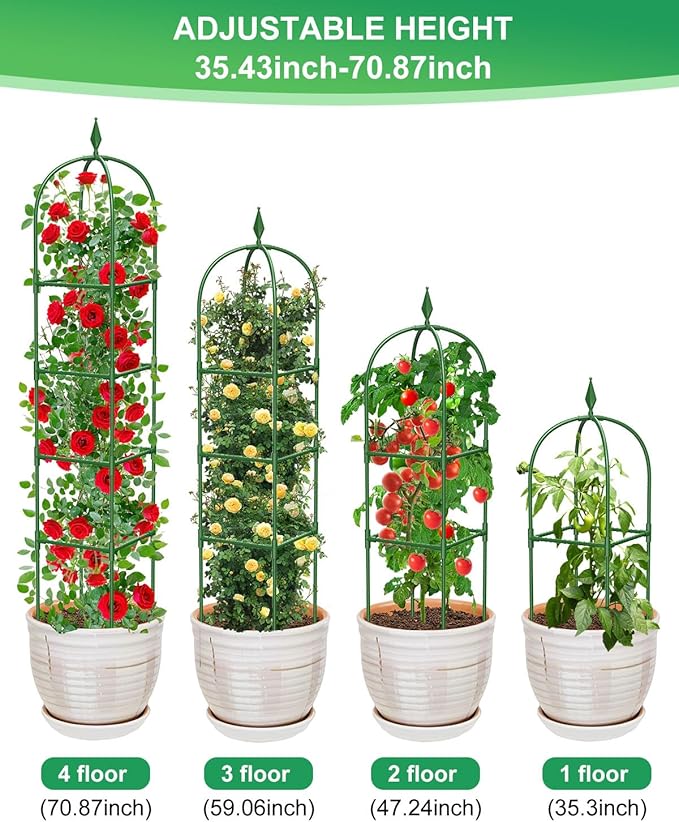MYMULIKE Garden Trellis for Climbing Plants Outdoor & Indoor - 6Ft Tall Rustproof Plant Support Cage for Vines, Flowers, Vegetables, Roses | Heavy-Duty, Adjustable & Decorative (3)
