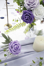 Floroom Artificial Flowers 25pcs Real Looking Violet Purple Ombre Colors Foam Fake Roses with Stems for DIY Wedding Bouquets Bridal Shower Centerpieces Party Tables Home Decorations
