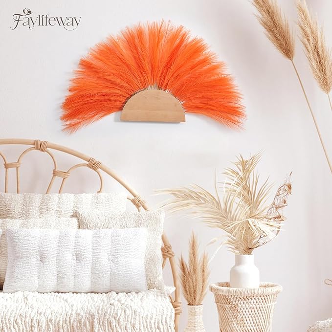 50PCS Light Orange Pampas Grass Decor, 17" Fluffy Small Pampas Grass for Vase Filler, Home Wedding Wall Table Party Decoration