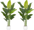 Artificial Bird of Paradise Plant 6.5Ft Tall Fake Tropical Palm Tree Large Fake Plants with 15 Silk Banana Leaves Faux Plant Indoor Decor Trees White Pot for Home Bedroom Living Room Office 2pcs