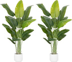 Artificial Bird of Paradise Plant 6.5Ft Tall Fake Tropical Palm Tree Large Fake Plants with 15 Silk Banana Leaves Faux Plant Indoor Decor Trees White Pot for Home Bedroom Living Room Office 2pcs