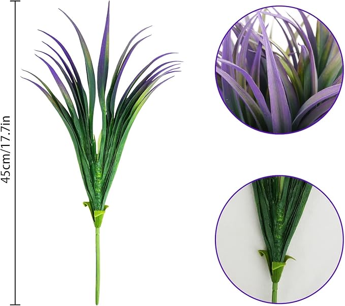 32 Pcs Artificial Grass Fake Plants 17.3in Outdoor Plants UV Resistant Faux Greenery Stems Fake Grass for Home Window Garden Office Patio Pathway Front Porch Halloween Décor Green & Purple