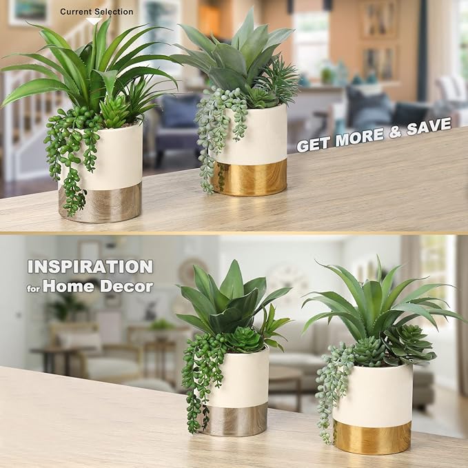 Hollyone Large Artificial Succulents Plants Faux Succulents 12" Fake Succulent Plants in Sliver Ceramic Pot Succulent Plant for Desk Modern Home Living Room Office Table Bathroom Decor