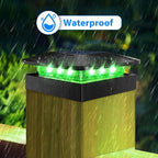 Peasur 4x4 Solar Post Lights Outdoor, 4 Packs Green & Warm White LED Fence Caps Light Waterproof, Wood & Vinyl Post Top Lighting for Deck Mailbox Railing Porch Outside