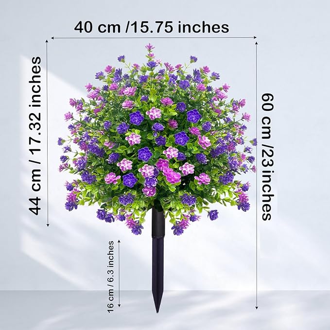 2 Pack Artificial Boxwood Topiary Ball Tree with Spikes,Outdoor UV Resistant Fake Bushes Plants Flowers,Faux Shrubs Greenery for Planters Yard Porch Pathway Office Spring Decor - Purple