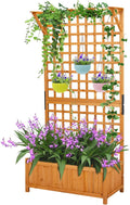 Outvita 72" H Outdoor Raised Garden Bed with Trellis & Roof, Wood Planter Box Equipped with Drainage for Vine Climbing Plants and Flowers Herbs in Balcony, Garden, Patio(Orange)
