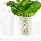 Borlech Upgraded Large Aquarium Plant Holder with Hooks and Suction Cups for Fish Tank Aquaponic Plant Cultivation and Aquascape Decorations (Semitransparent)