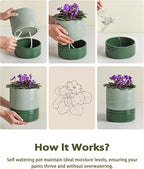 Fayoula Self Watering Pots for Indoor Plants, 6 Inch Ceramic Self Watering Plant Pot, Planter Pot with Wick Rope and Drainage Hole for African Violet Succulent Herbs (Green Light)