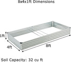 8x4x1ft(2 PCS) Galvanized Raised Garden Bed,Outdoor Planter Box Metal Patio Kit Planting Bed for Vegetables Flowers Herb,Silver