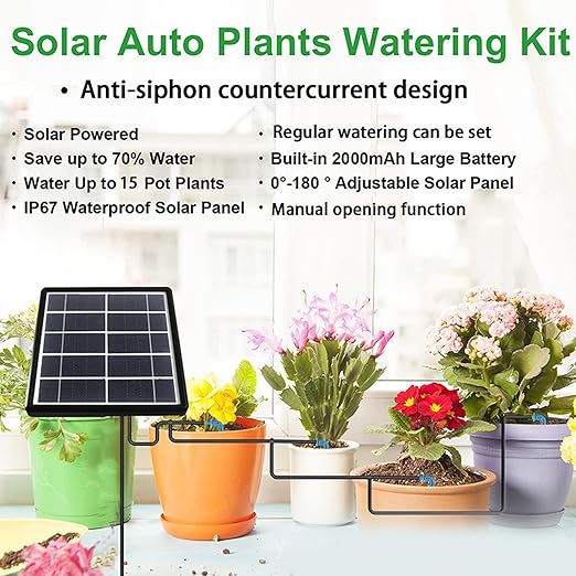 Solar Auto Drip Irrigation Solar Irrigation System, Automatic Drip Kit System Kit with 15 Drippers Powered Automatic Watering Device for Gardens