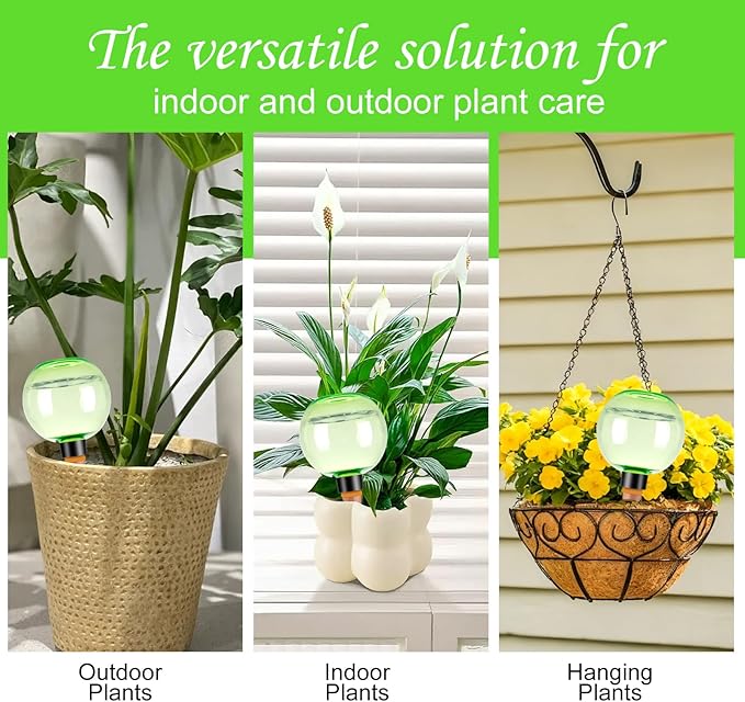 6 Pack Self Watering Globes 17oz Large Plant Watering Globes Top Fill, Self Water Planter Insert Indoor/Outdoor Plastic Water Bulbs Slow Release Terracotta for Plants, Green