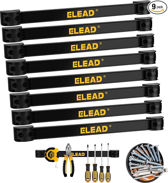 ELEAD 9-Piece 12" Magnetic Tool Holder Storage Organizer - Wall Mount Rack Garage Organization Power Magnet Hanger Workbench Board Slatwall Van Organizers Mounted Hanging Strip