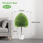 25.6" Artificial Cedar Topiary Ball Plants: Set of 2 Faux Cypress Bushes with Spike – UV Resistant & Fade Resistant Artificial Shrubs, Evergreen Spring Fake Tree for Outdoor Indoor Porch Garden