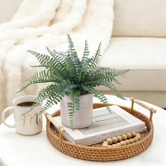 Coferset Fake Fern Small Fake Plant Fern Artificial Plants in Pot Realistic Faux Ferns Indoor for Bathroom Shelf Desk Home Office Kitchen Farmhouse Decor(Sage Green)