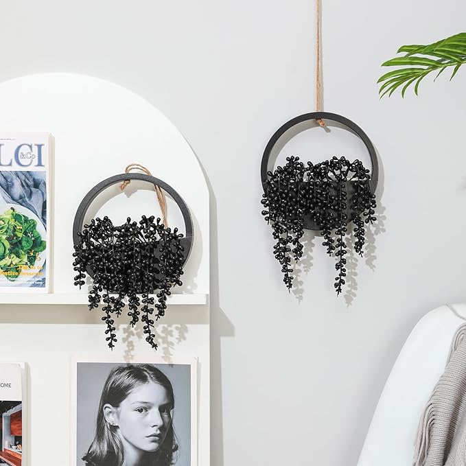 Artificial Hanging Plants Hanging Planter Fake Succulents Artificial String of Pearls with Pot and Lanyard for Home Office Wall Decoration