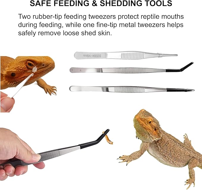 Bearded Dragon Tank Accessories Kit – 10pcs Reptile Water Food Bowl, Feeding Tongs with Rubber Tip, Grooming & Cleaning Set for Lizards, Geckos & Small Reptiles