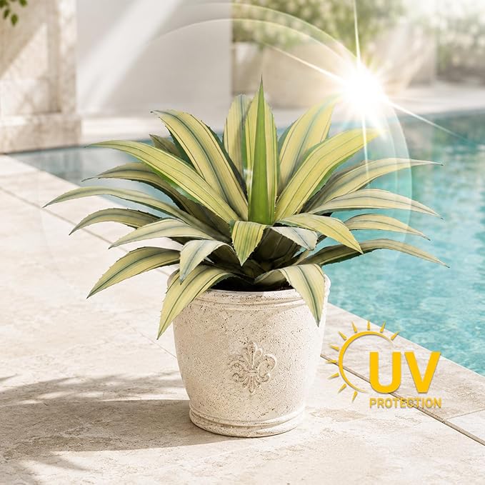 Artificial Spiked Agave Plant Outdoor 28” Tall, Large UV Resistant Fake Agave Plants with 23 Pre-Dusted Leaves, Faux Succulents Plant for Home Front Porch Patio Garden Indoor Decor 2Pack