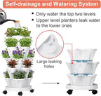 GameXcel Vertical Planter Tower - 5 Tier Stackable Garden Planters with Wheels and Tools Plant Pots for Strawberry Herb Flower and Vegetable Indoor Outdoor Use White