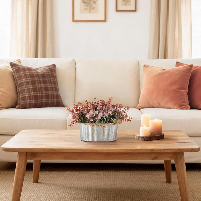 Dahey Artificial Eucalyptus Faux Plants Indoor for Farmhouse Home Decor Fake Plants in Rustic Rectangular Pots Coffee Table Centerpiece for Bathroom Laundry Living Room Greenery Decor, Orange