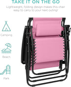Best Choice Products 30” Wide Folding Zero Gravity Outdoor Recliner Patio Lounge Chair w/Adjustable Canopy Shade, Headrest, Side Accessory Tray - Carnation