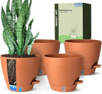 8 Inch Self Watering Pots for Indoor Plants, Plastic Planters with Deep Reservoir & Drainage Holes, Flower Pots for Monstera, Snake Plant & Peace Lily, Worry-Free Vacation Care (Terra Cotta, 8 inch)
