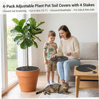 Plant Pot Cover - 4Pcs Cat Proof Indoor Plant Protector with Mesh Grid & Stakes, 15.7 Inch Soil Protector to Deter Cats Animals