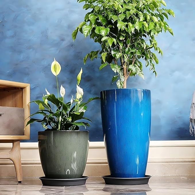24/21/11 Inch Tall Planter Pots Garden Plastic Planters - Set of 3 for Indoor & Outdoor Use - Decorative Lightweight Flower Pots