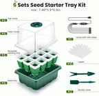 Pattiumo 6 Packs Seed Starter Tray with Grow Lights, 72 Cells Silicone Seed Starter Kits with Humidity Dome, 3 Lights for Seed Starting, 4 Timing Set, 8 Full Spectrum Germination Kit for Plant Seeds