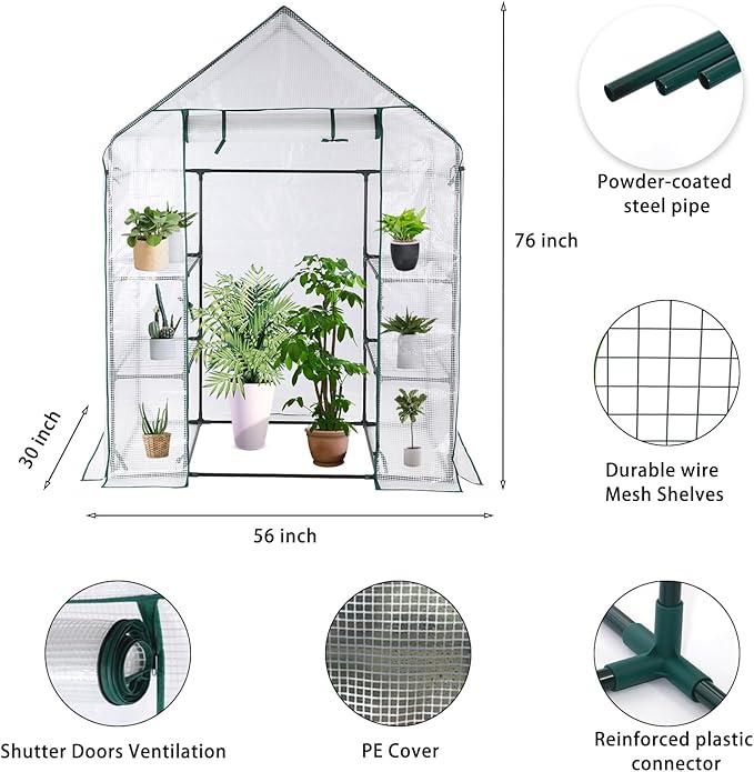 Greenhouse, Portable Mini Walk-in Green House for Outdoors with Roll-up Zipper Door, Anchors, and UV-Resistant Cover