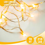 210 LEDs Warm White LED String Lights – 70FT Transparent Wire, Waterproof & Connectable Christmas Tree Lights for Indoor Outdoor Holiday Décor