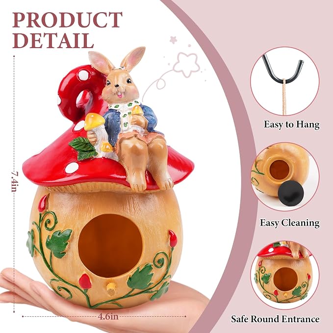 Bird Houses for Outside – Hand-Painted Decorative Bird House, Waterproof Resin Hanging Birdhouse for Patio, Yard, Porch & Garden Decor