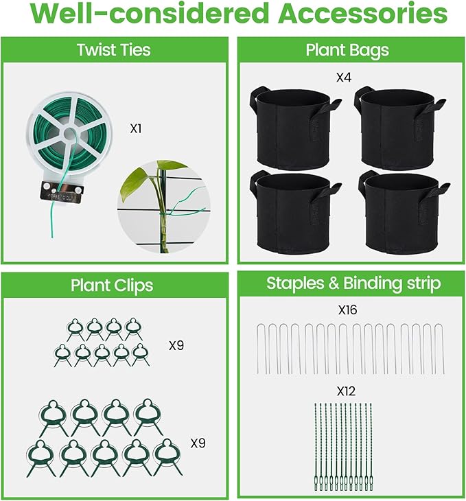 Foldable Cucumber Trellis - 2 Pack, 48" L x 34" W A-Frame Trellis, Climbing Plants Support Raised Bed Trellis with Twist Ties & Plant Bags for Outdoor Yards Gardens