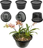 8.5-Inch Round Aquatic Plant Baskets - 6 Pack Durable Black Plastic Mesh Pond Containers for Live Aquarium Plants, Pond Planting & Hydroponic Pots