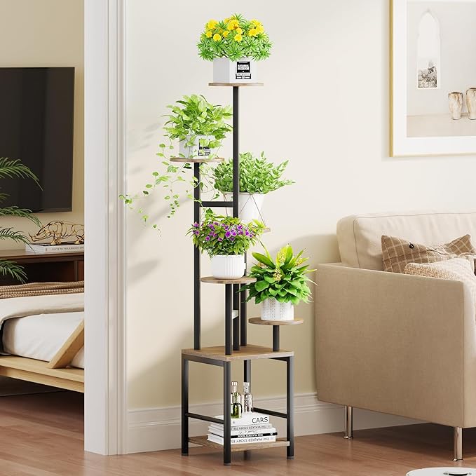 Homsorout Plant Stand Indoor with Grow Light,6-Tiered Tall Plant Stand Indoor, Metal Plant Shelf with Adjustable Light, Ideal for Living Room, Garden, Patio (Black Brown)