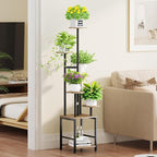 Homsorout Plant Stand Indoor with Grow Light,6-Tiered Tall Plant Stand Indoor, Metal Plant Shelf with Adjustable Light, Ideal for Living Room, Garden, Patio (Black Brown)