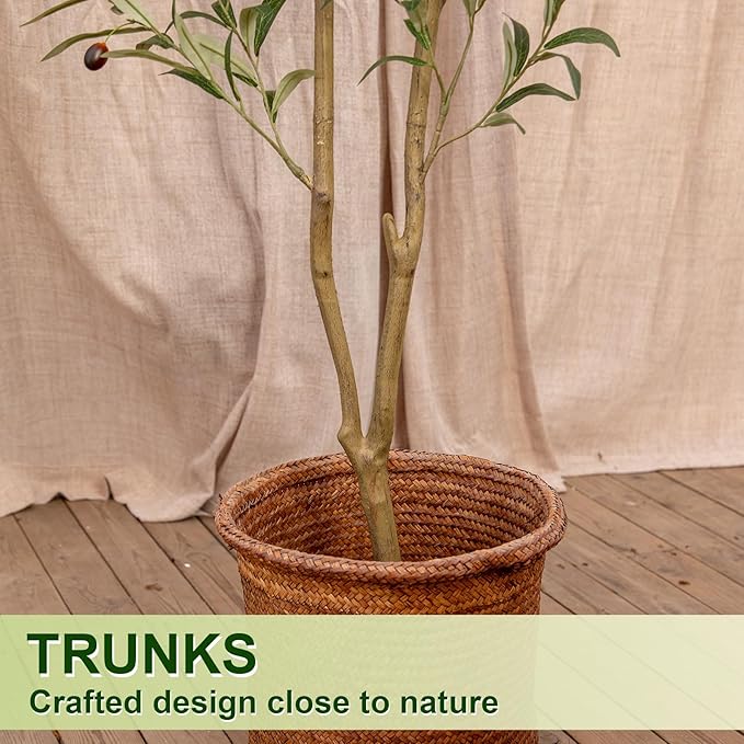 VIVATREES Artificial Olive Tree, 6FT Tall Faux Olive Tree with Pot, Artificial Plants with Natural Wood Trunk and Lifelike Fruits for Home Office Decor