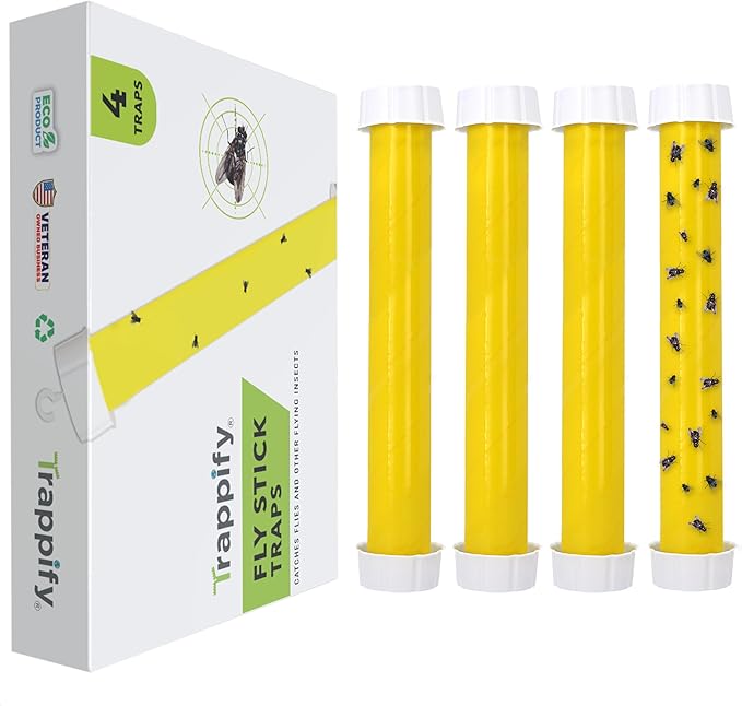 Trappify Hanging Fly Traps Outdoor: Fruit Flies and Flying Insect Trap for Indoor & Outdoor Use I Disposable Sticky Fly Trap Indoor House Pest Control (4 Pack)