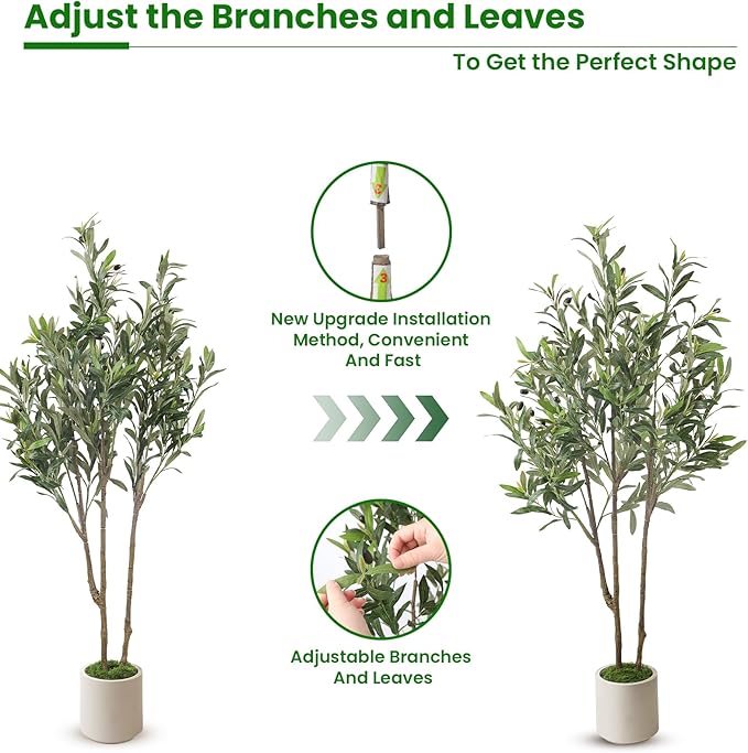 Alupssuc 4ft Olive Trees Artificial Indoor & Outdoor, Faux Olive Tree with Lively Artificial Trunk and Lifelike Fruits, Fake Potted Tree for Modern Home Office Living Room Decor
