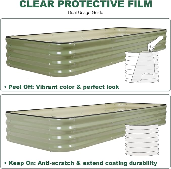 5 in 1Galvanized Raised Garden Bed - 8x3x1ft Modular Garden Planter Bed Outdoor | Steel Raised Bed Kit with Bracing Rods, Gloves for Gardening Vegetables Fruits and Flowers (Green)