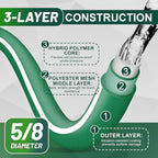 Heavy Duty Garden Hose 75 ft – Outdoor Hybird Water Hose with Solid Fitting - Flexible, Kinkless, Lightweight Garden Hose for Lawn Watering, Car Washing - Burst 500 Psi (Green, 75 FT)