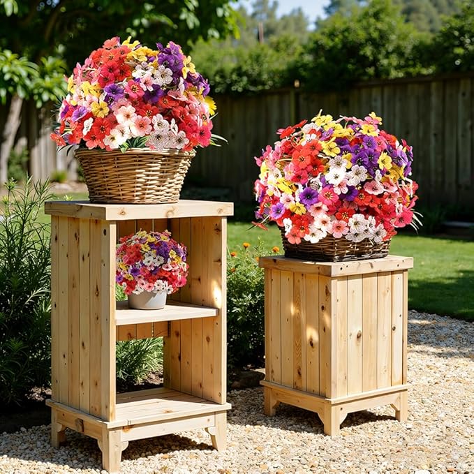 Artificial Outdoor Flowers 30 Bundles UV Resistant Fake Flowers No Fade Faux Plastic Plants Garden Porch Window Box Porch Farmhouse Hanging Decor(Mix Six Colors)