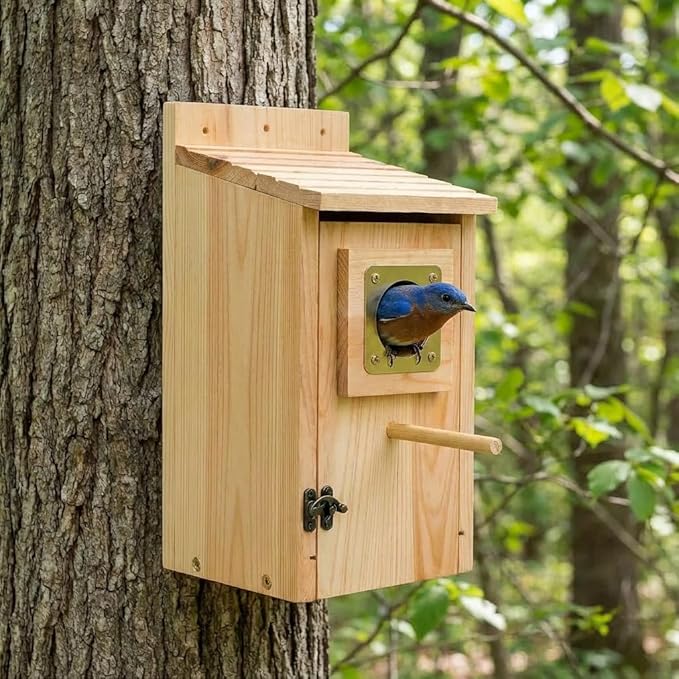 Bird Houses for Outside Clearance with Copper Guard, Pine Bird House Outdoor, Bluebird Finch Swallow Wren Chickadee No Assembly Required, 1 Pack