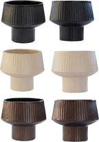 Wide Top Modern Handmade Metal Indoor Planter with Unique Shape, Vertical Grooved Design and Anti-Scratch Pads, Rust-Resistant Finish that is Sustainable Non-Plastic Pot Recyclable Metal Vase (White)