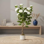 2.8FT Artificial Camellia Tree in White Planter, 2 Pack Faux Camellia Plant with 20 White Flowers, 34" Faux Flowers Potted Plant Trees for Home and Office Decor