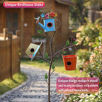 3-in-1 Bird House with Pole for Outside, Multi-Colored Metal Bird Houses for Outside, Durable Colorful Birdhouse on Stake for Bluebirds, Squirrel Proof with Easy-Clean Rear Doors, Garden Decor