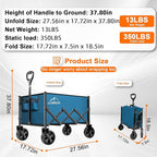 Collapsible Folding Wagon Cart, 350LBS Utility Large Capacity Cart Foldable Wagon with All Terrain Wheels, Grocery Wagons Carts for Garden Shopping Sports Camping, Blue