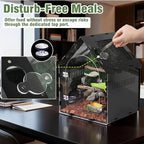 Reptile Terrarium 12.4x12.4x16.2 - Magnetic Front Opening Acrylic Reptile Enclosure, Escape-Proof Black Acrylic Cage for Crested Gecko, Tarantula, Scorpion & Arboreal Pets with Feeding Lid & Wave Roof