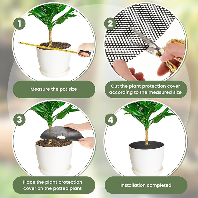 Newtay 4 Pcs 12'' Plant Pot Grid Soil Protector Covers Thickened Flower Protectors from Animals Black Cuttable Flower Grid Cat Digging Stopper for Indoor Outdoor Garden
