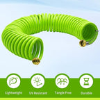 AUTOMAN Recoil Garden Water Hose 50 ft, EVA Curly Water Hose with Brass Connectors, Garden Hose Coil,Includes 7-Pattern Function Sprayer,Retractable,Corrosion Resistant Garden Coil Hose.Green